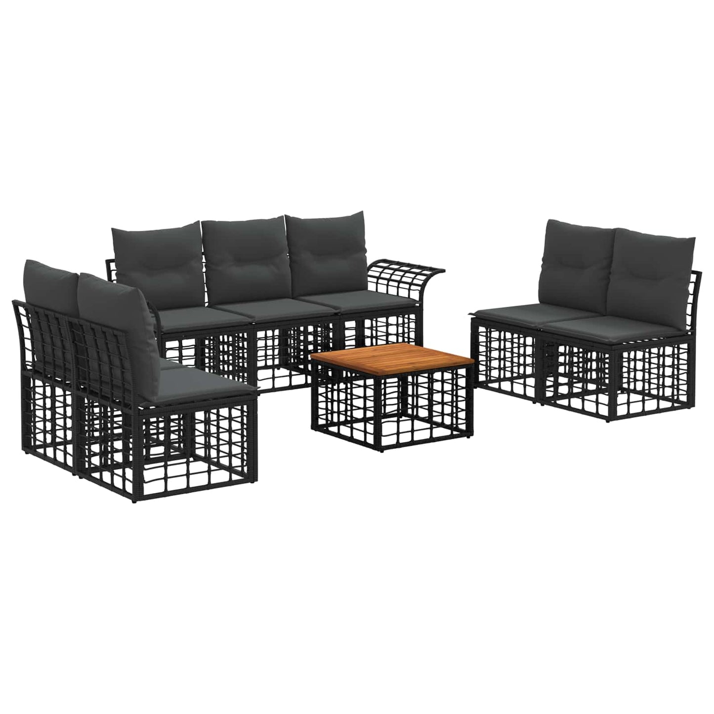 Set di divani da esterno 8 pz Nero e Grigio scuro Poliestere
