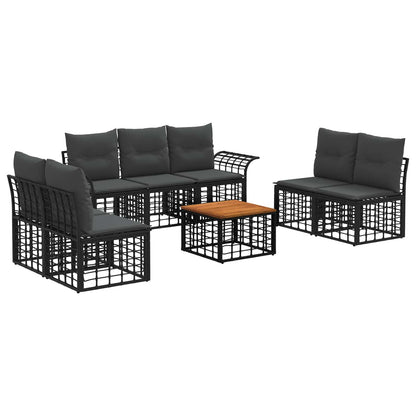Set di divani da esterno 8 pz Nero e Grigio scuro Poliestere