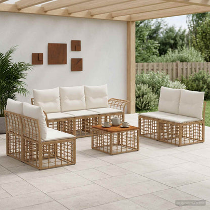 Set di divani da esterno 8 pcs Naturale e Bianco Crema | homemem39