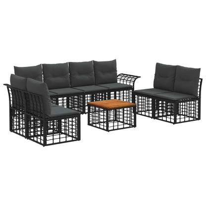 Set di divani da esterno 9 pz Nero e Grigio scuro Poliestere
