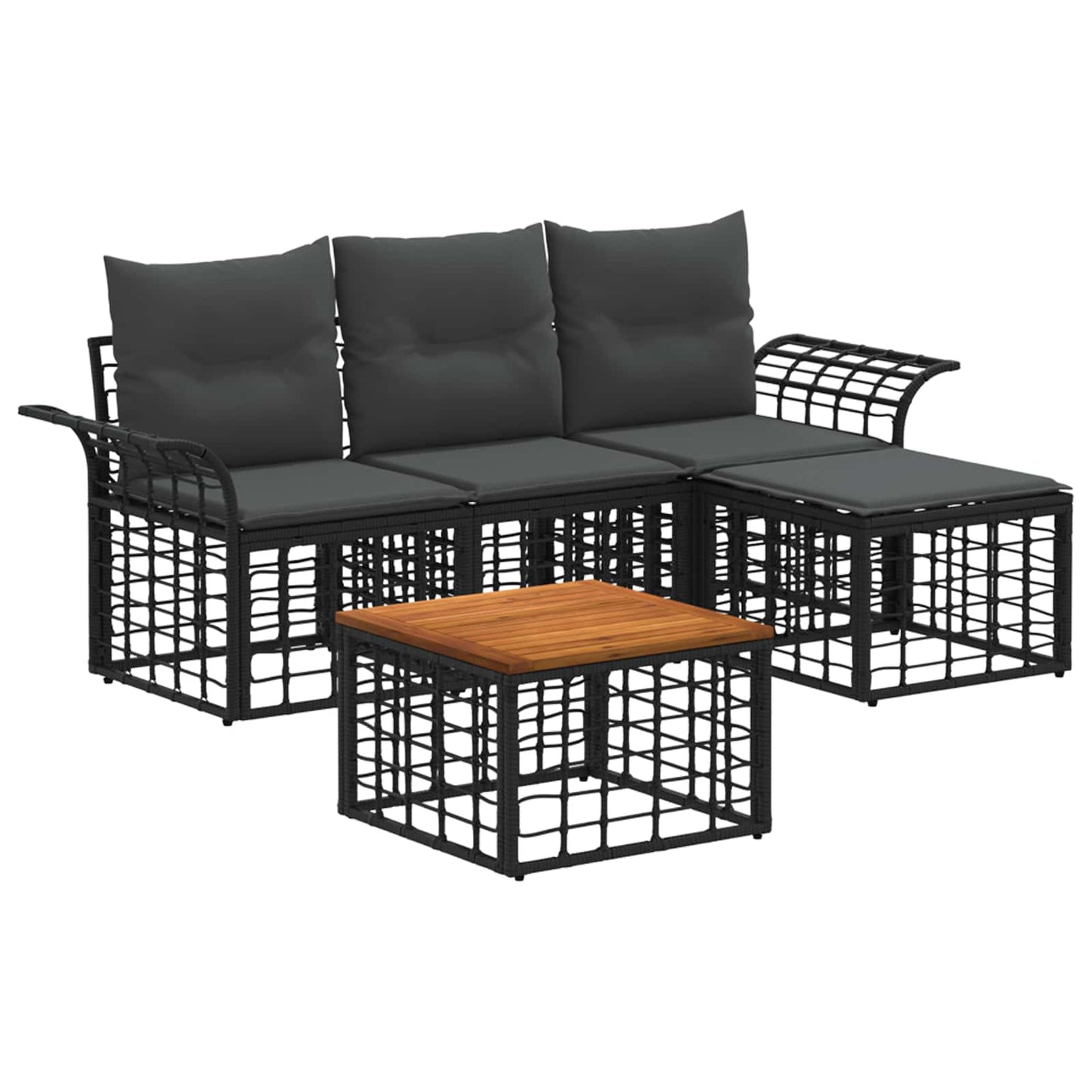 Set di divani da esterno 5 pcs Nero e Grigio scuro Poliestere | homemem39