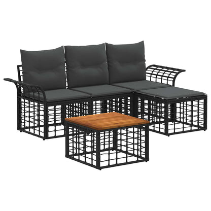 Set di divani da esterno 5 pcs Nero e Grigio scuro Poliestere | homemem39