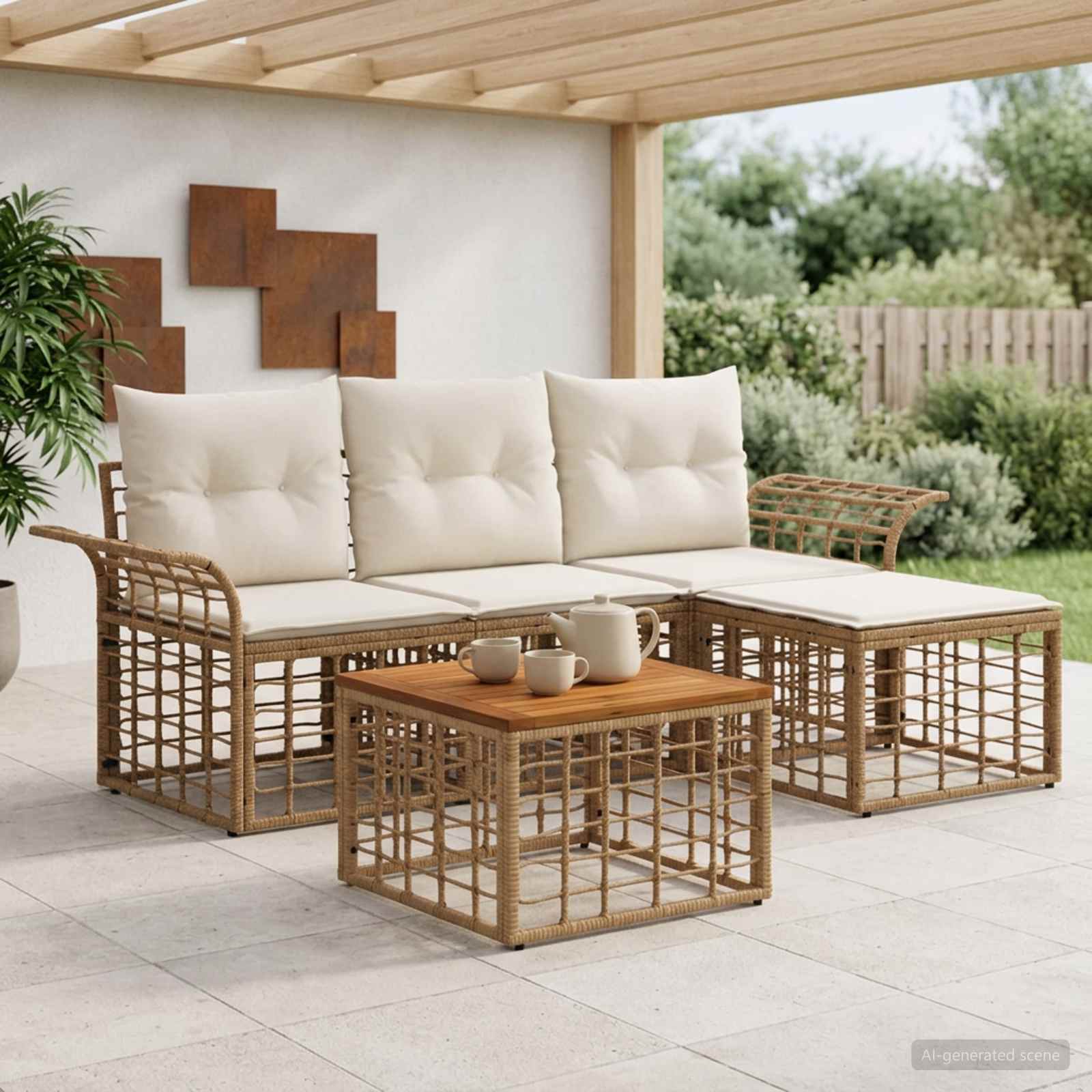 Set di divani da esterno 5 pcs Naturale e Bianco Crema | homemem39