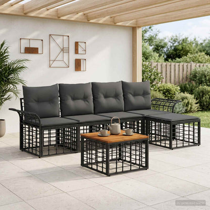 Set di divani da esterno 6 pcs Nero e Grigio scuro Poliestere | homemem39