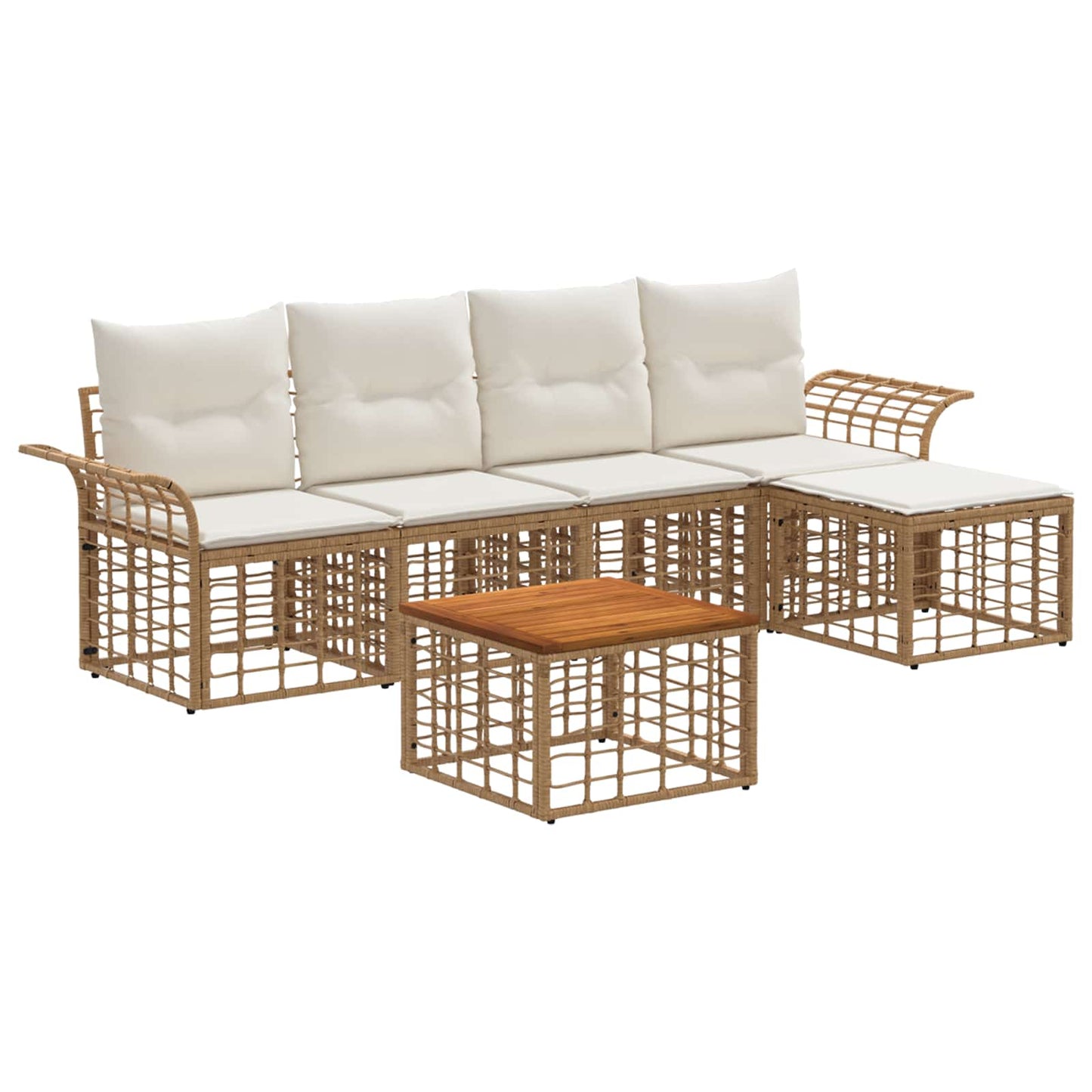 Set di divani da esterno 6 pz Naturale e Bianco Crema