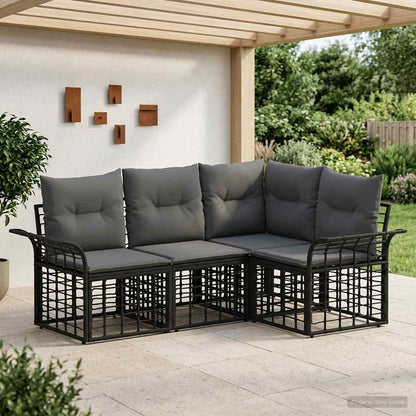 Set di divani da esterno 4 pcs Nero e Grigio scuro Poliestere | homemem39