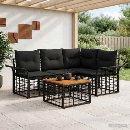 Set di divani da esterno 5 pz Nero e Grigio scuro Poliestere