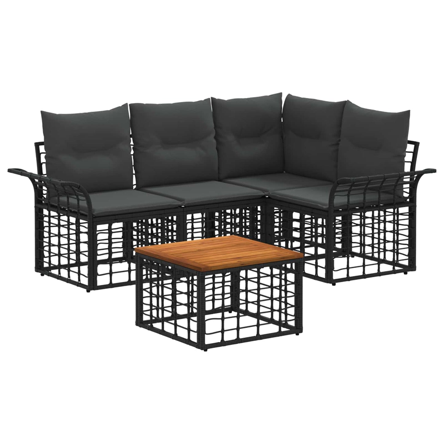 Set di divani da esterno 5 pz Nero e Grigio scuro Poliestere