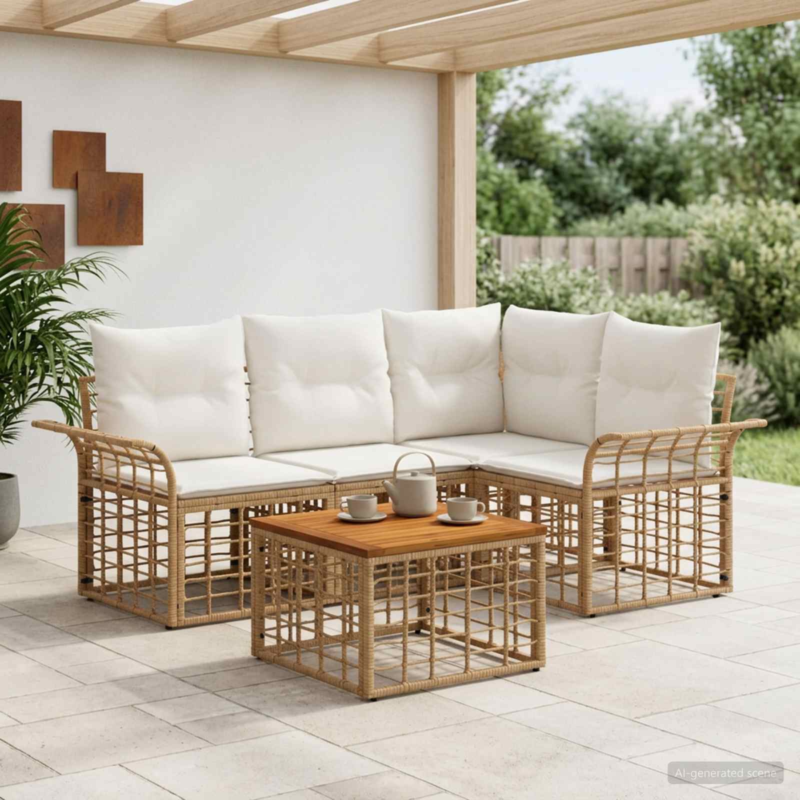 Set di divani da esterno 5 pcs Naturale e Bianco Crema | homemem39