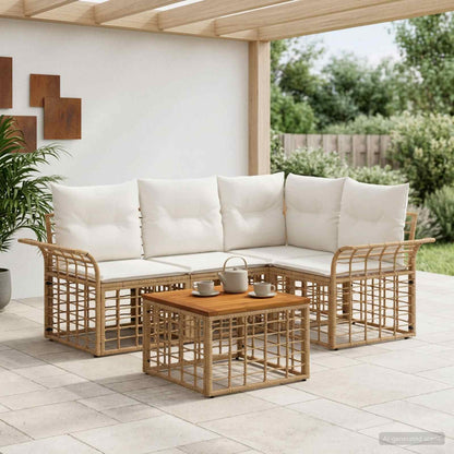 Set di divani da esterno 5 pcs Naturale e Bianco Crema | homemem39