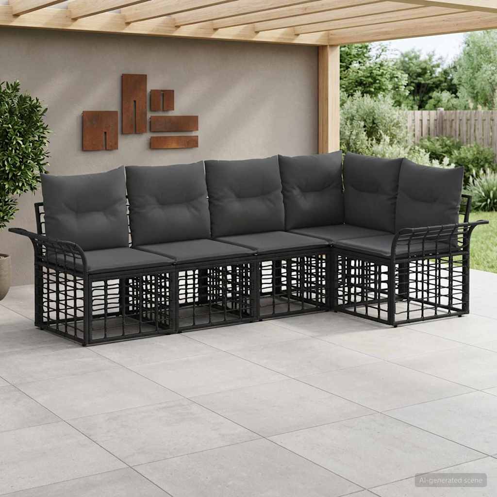 Set di divani da esterno 5 pcs Nero e Grigio scuro Poliestere | homemem39