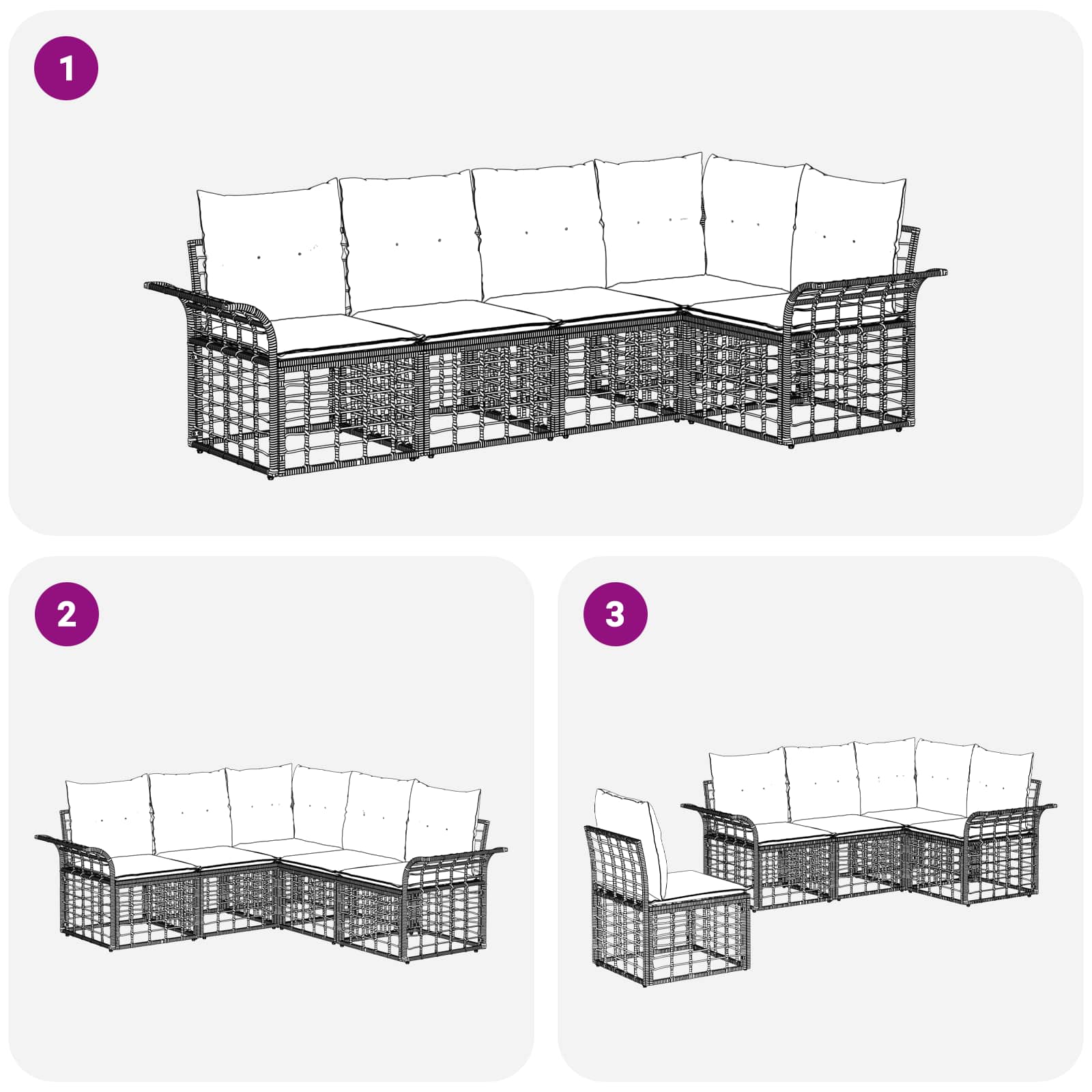 Set di divani da esterno 5 pcs Nero e Grigio scuro Poliestere | homemem39
