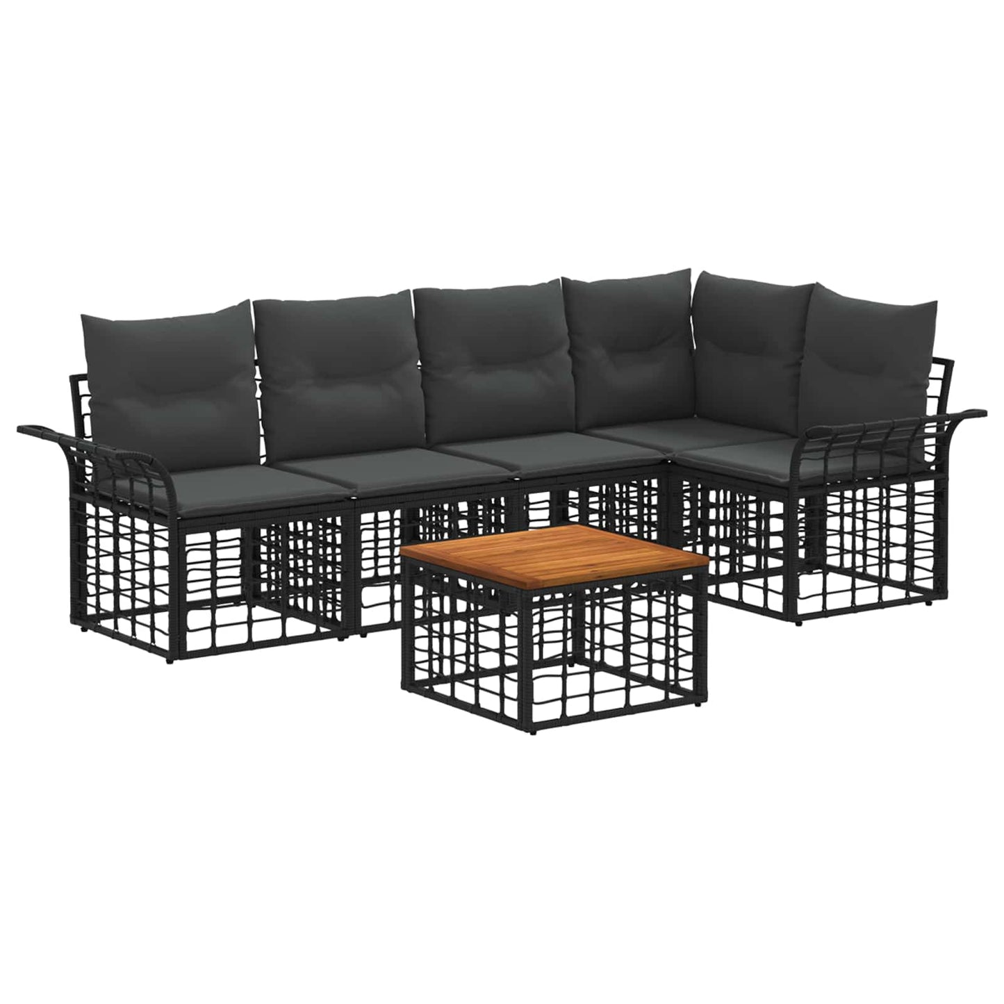 Set di divani da esterno 6 pz Nero e Grigio scuro Poliestere