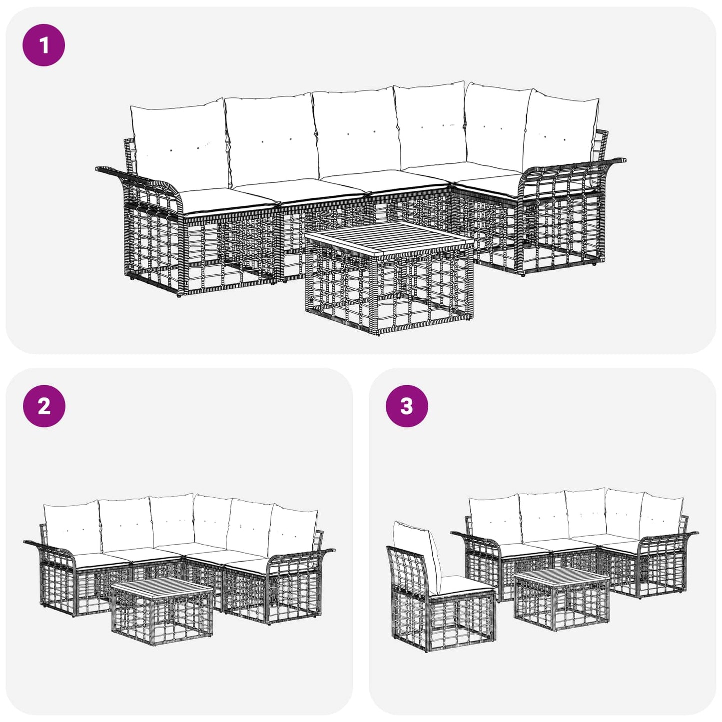 Set di divani da esterno 6 pz Nero e Grigio scuro Poliestere