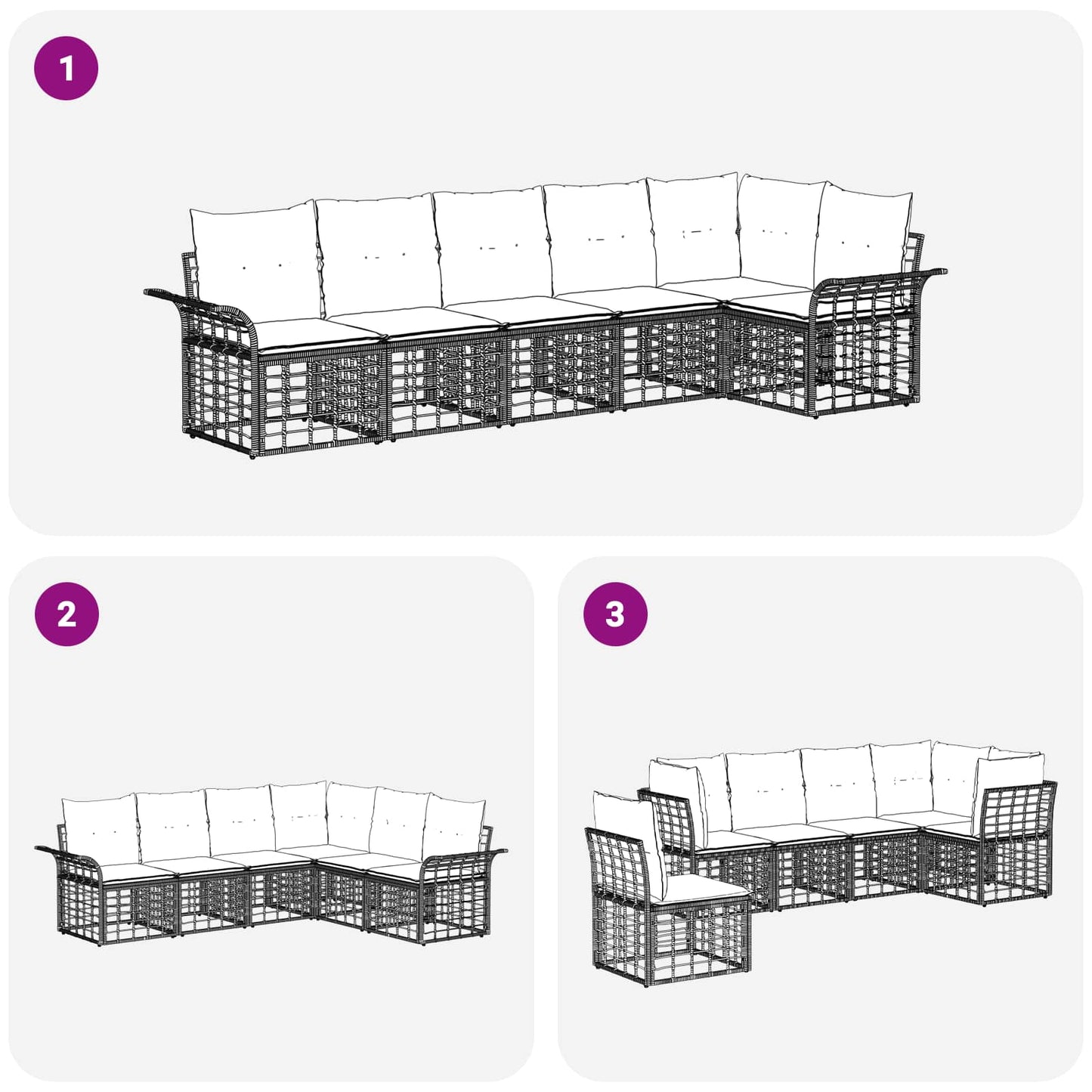 Set di divani da esterno 6 pcs Nero e Grigio scuro Poliestere | homemem39