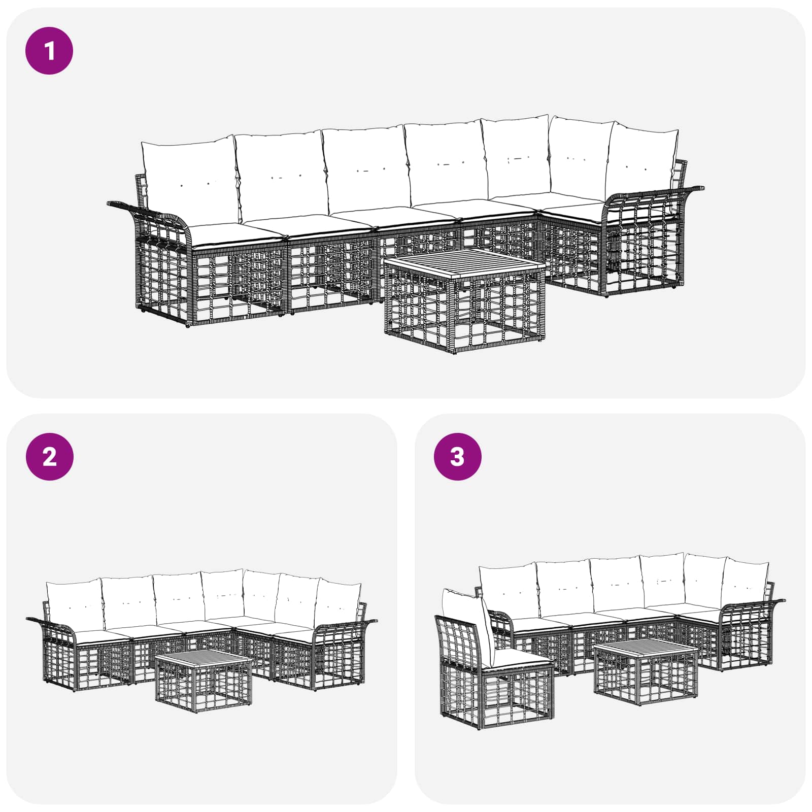 Set di divani da esterno 7 pcs Nero e Grigio scuro Poliestere | homemem39