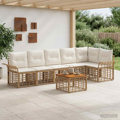 Set di divani da esterno 7 pz Naturale e Bianco Crema