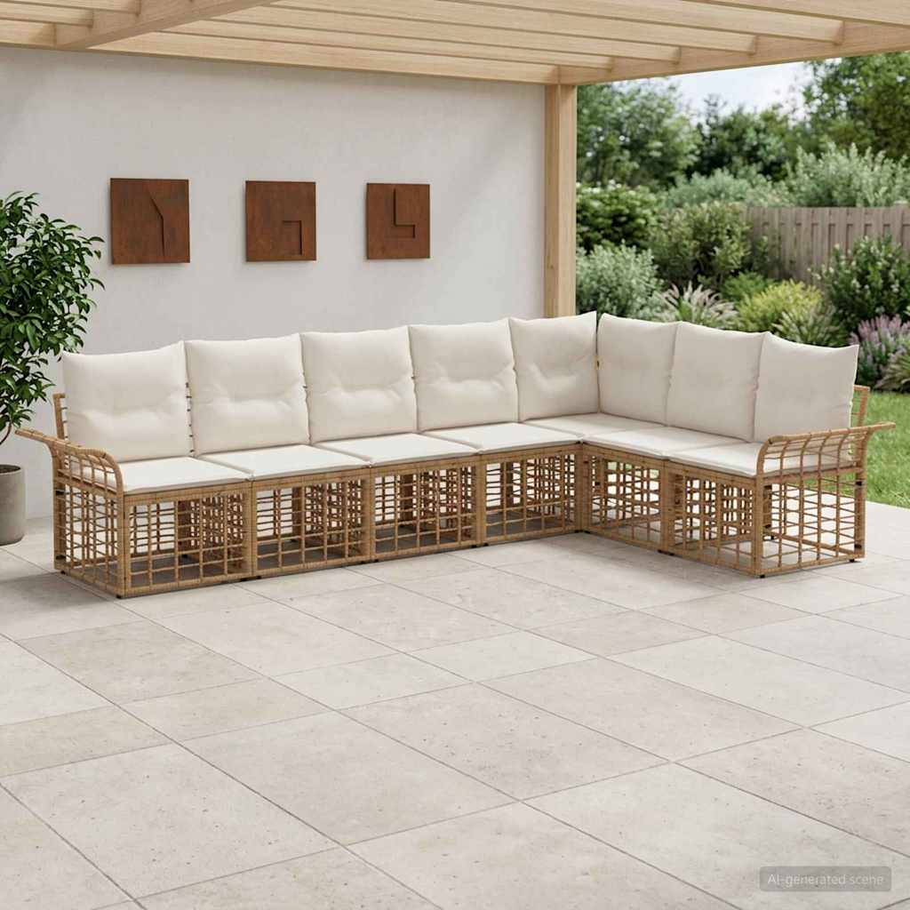 Set di divani da esterno 7 pcs Naturale e Bianco Crema | homemem39
