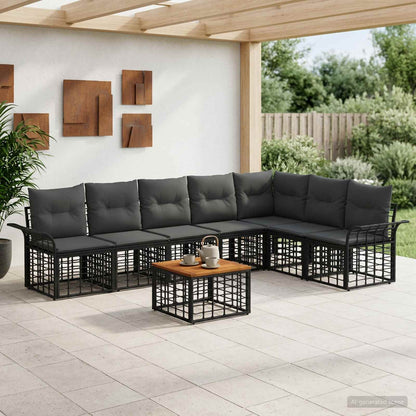 Set di divani da esterno 8 pz Nero e Grigio scuro Poliestere