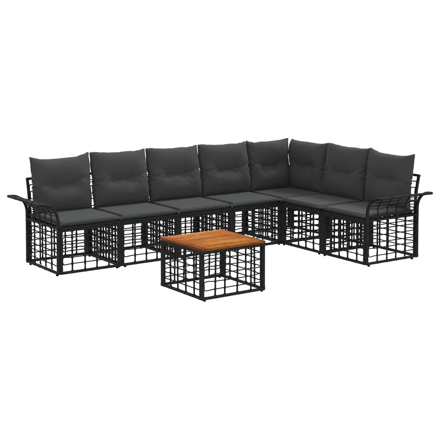 Set di divani da esterno 8 pz Nero e Grigio scuro Poliestere
