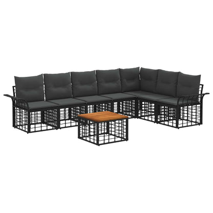 Set di divani da esterno 8 pz Nero e Grigio scuro Poliestere
