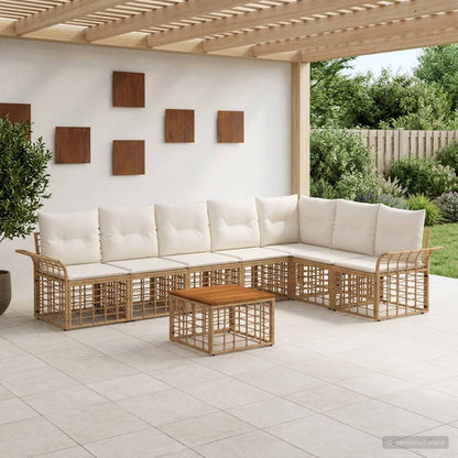 Set di divani da esterno 8 pcs Naturale e Bianco Crema | homemem39