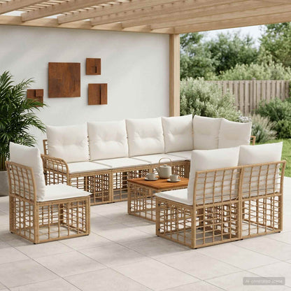 Set di divani da esterno 9 pz Naturale e Bianco Crema