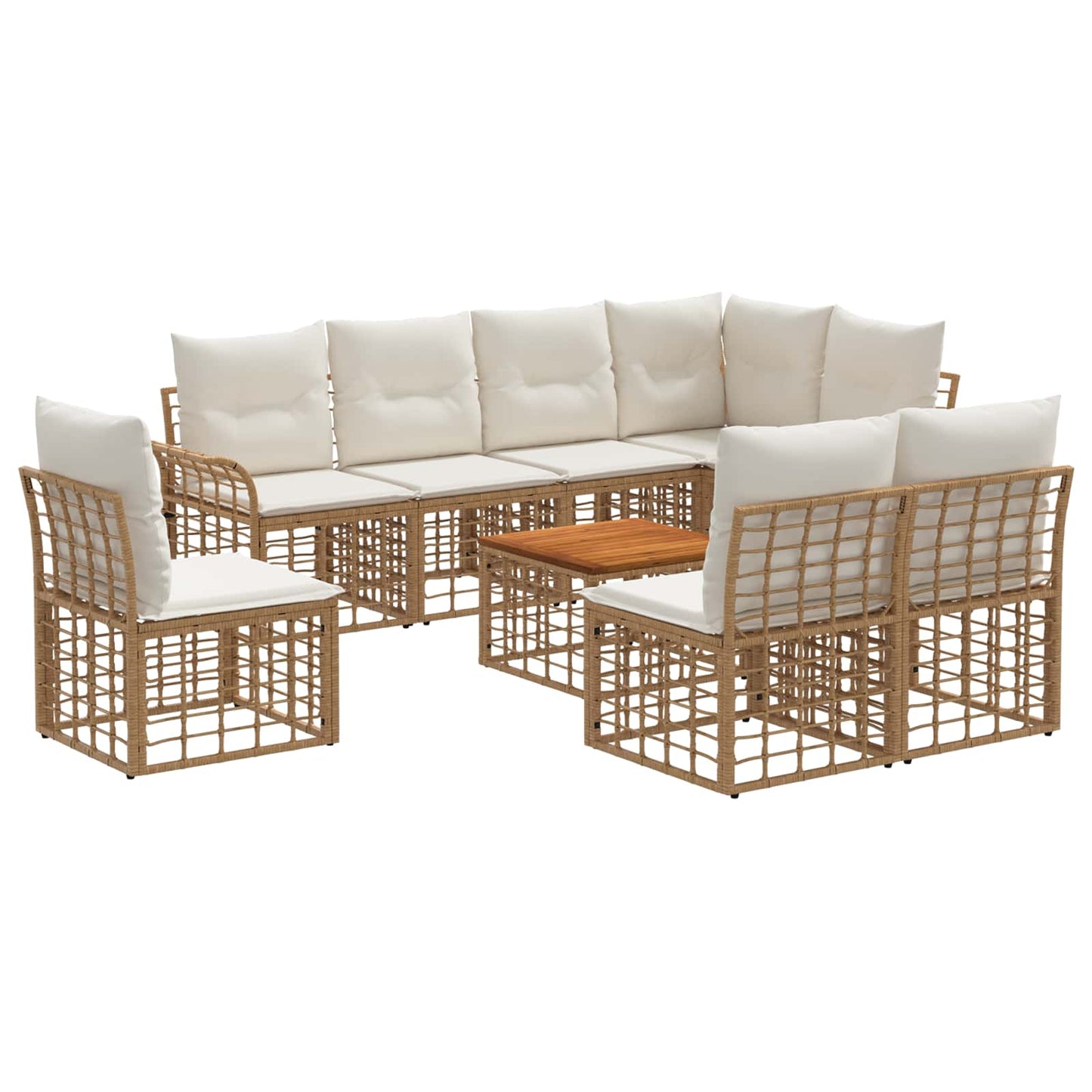 Set di divani da esterno 9 pz Naturale e Bianco Crema
