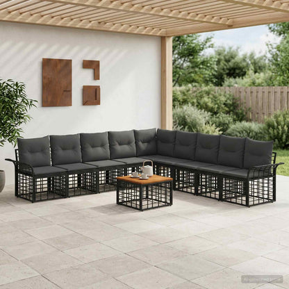 Set di divani da esterno 10 pz Nero e Grigio scuro Poliestere
