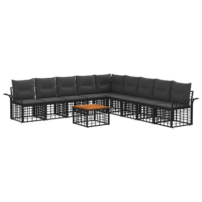 Set di divani da esterno 10 pz Nero e Grigio scuro Poliestere