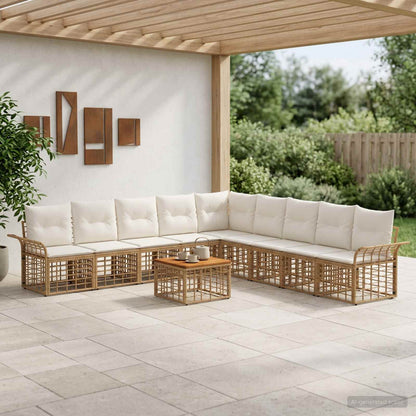 Set di divani da esterno 10 pz Naturale e Bianco Crema