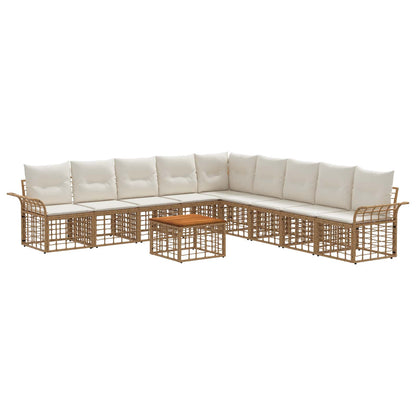 Set di divani da esterno 10 pz Naturale e Bianco Crema