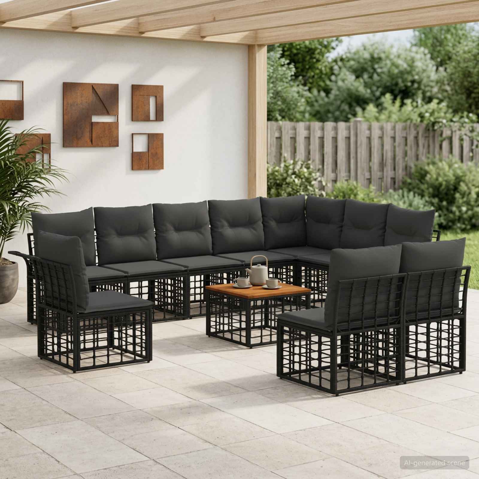 Set di divani da esterno 11 pcs Nero e Grigio scuro Poliestere | homemem39