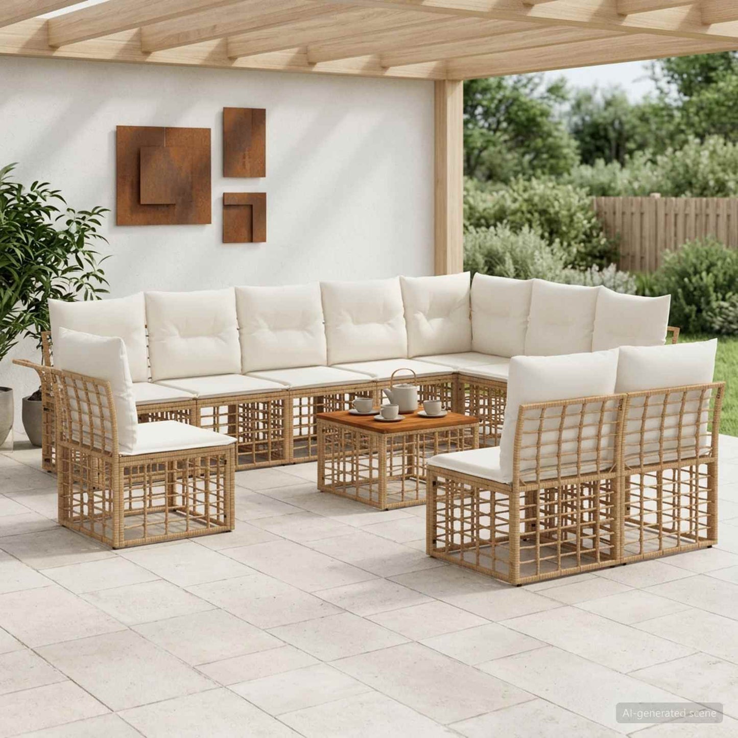 Set di divani da esterno 11 pcs Naturale e Bianco Crema | homemem39