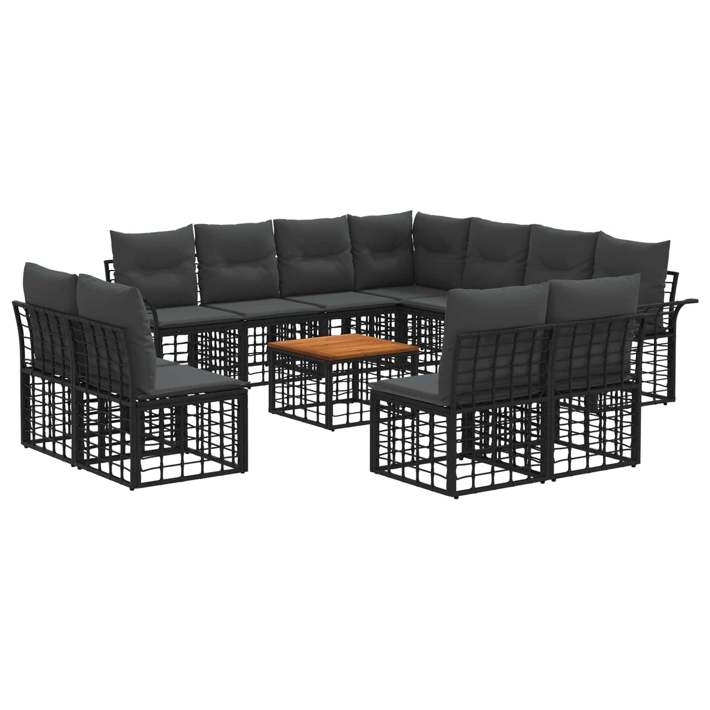 Set di divani da esterno 12 pz Nero e Grigio scuro Poliestere