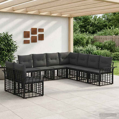 Set di divani da esterno 9 pcs Nero e Grigio scuro Poliestere | homemem39