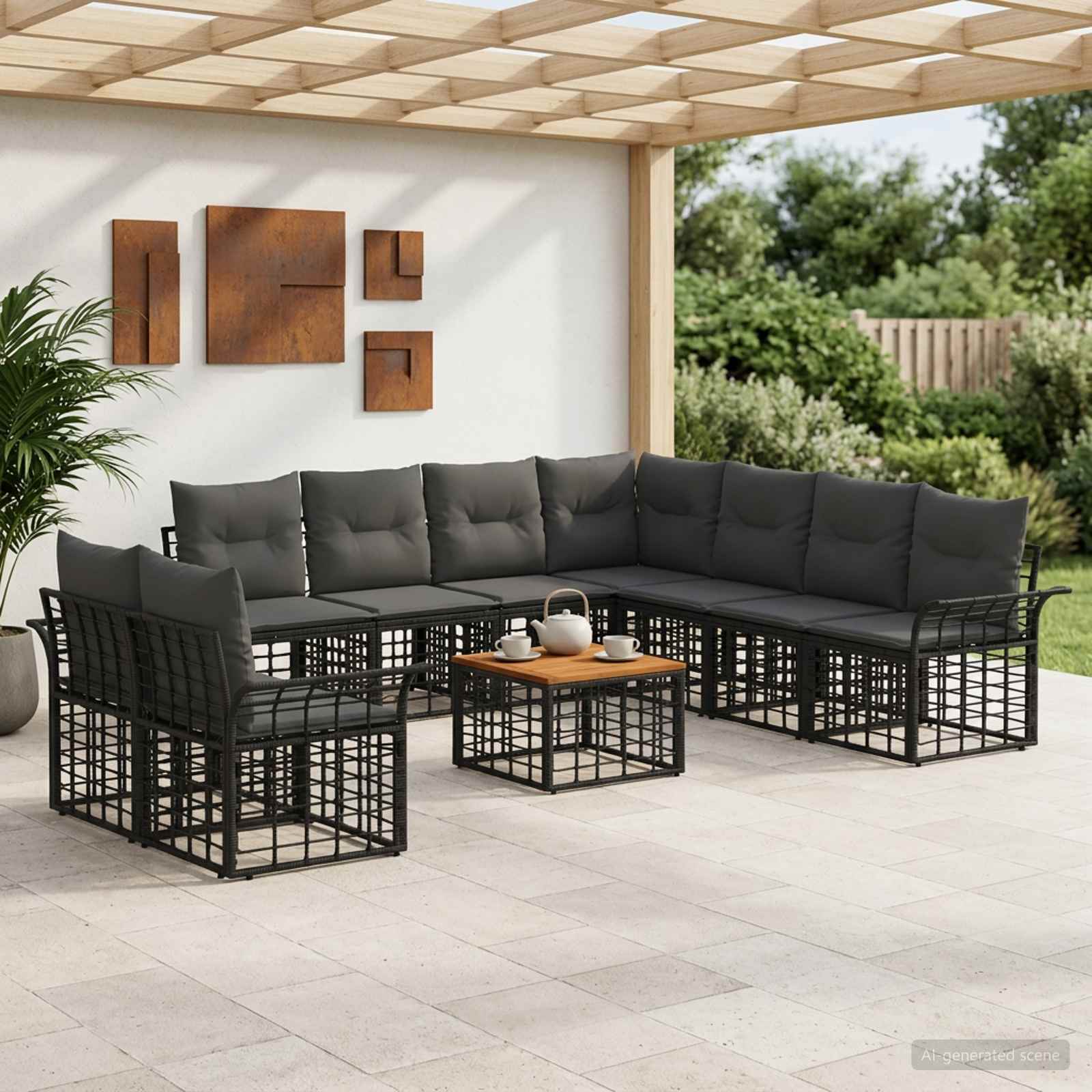 Set di divani da esterno 10 pcs Nero e Grigio scuro Poliestere | homemem39