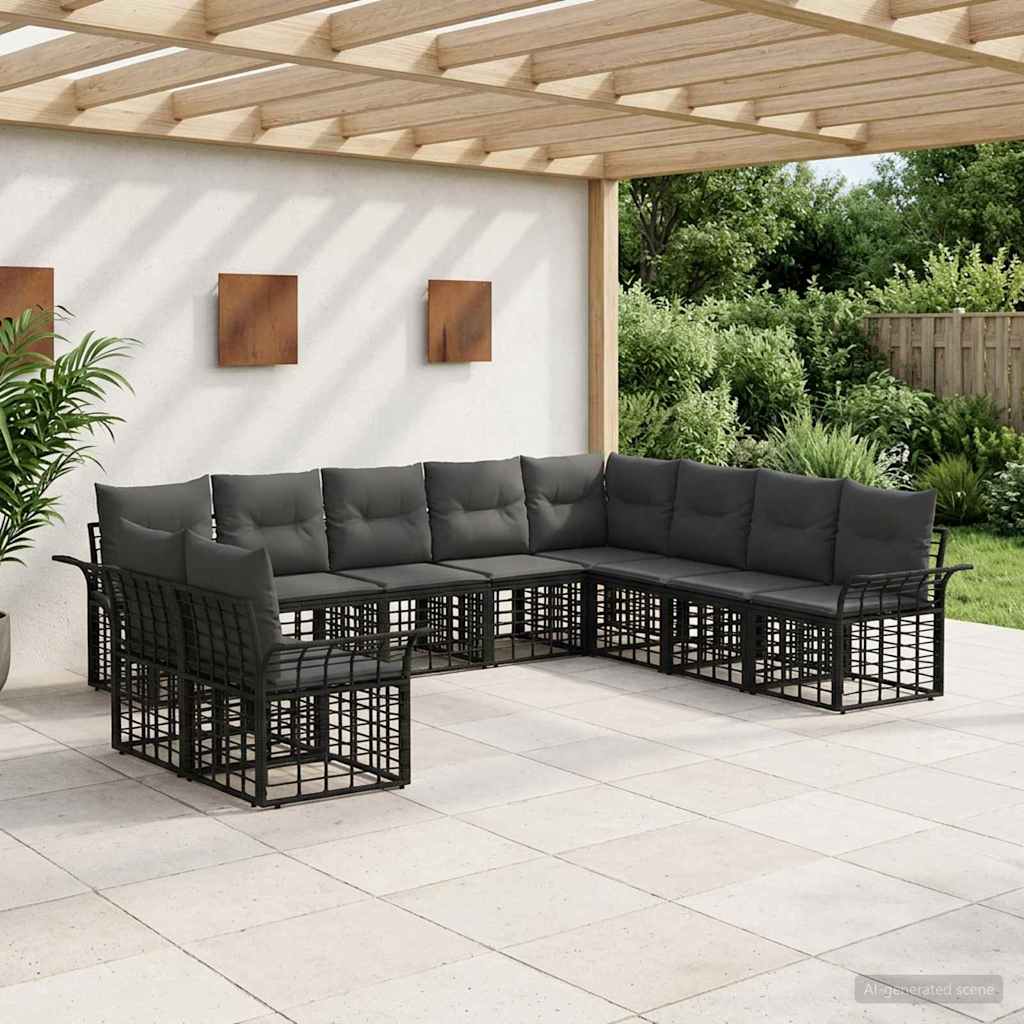 Set di divani da esterno 10 pcs Nero e Grigio scuro Poliestere | homemem39
