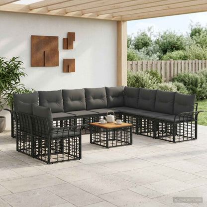 Set di divani da esterno 11 pz Nero e Grigio scuro Poliestere
