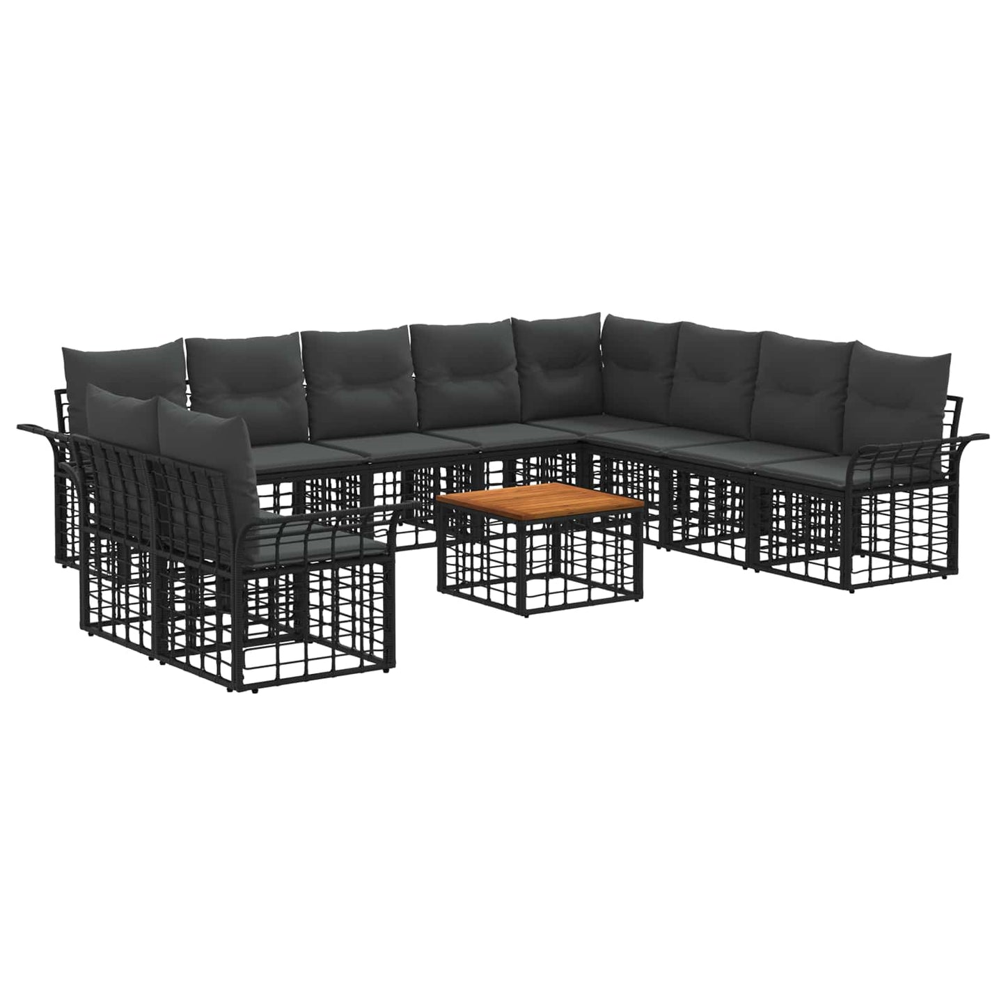 Set di divani da esterno 11 pz Nero e Grigio scuro Poliestere
