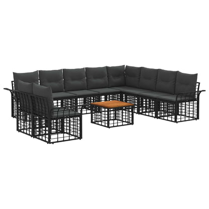 Set di divani da esterno 11 pz Nero e Grigio scuro Poliestere