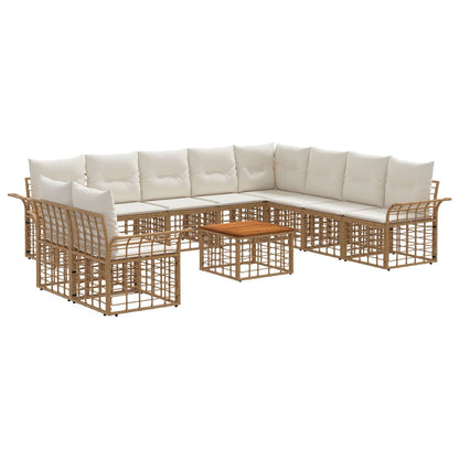 Set di divani da esterno 11 pz Naturale e Bianco Crema