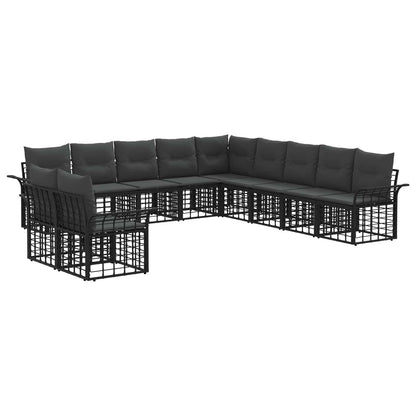 Set di divani da esterno 11 pcs Nero e Grigio scuro Poliestere