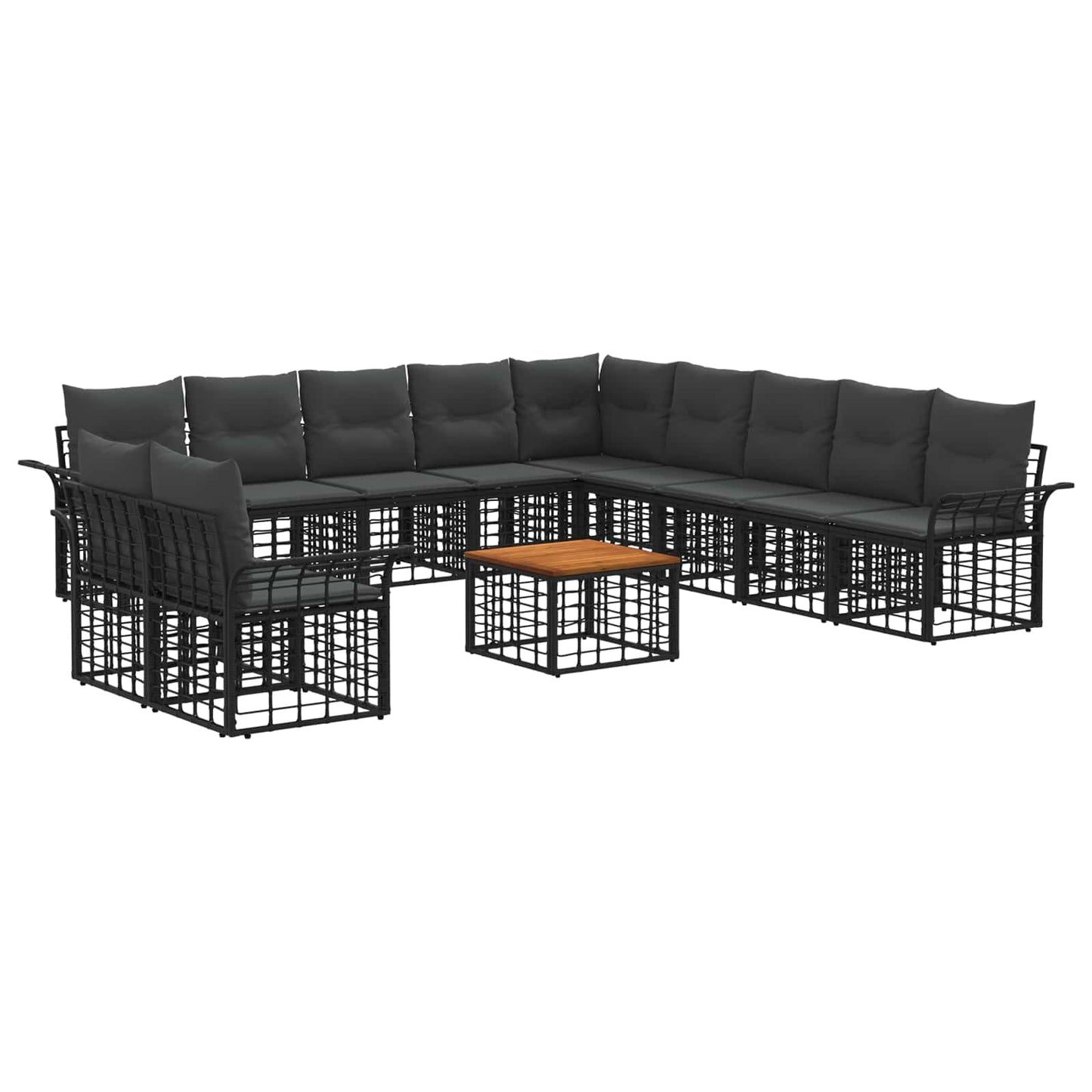 Set di divani da esterno 12 pz Nero e Grigio scuro Poliestere