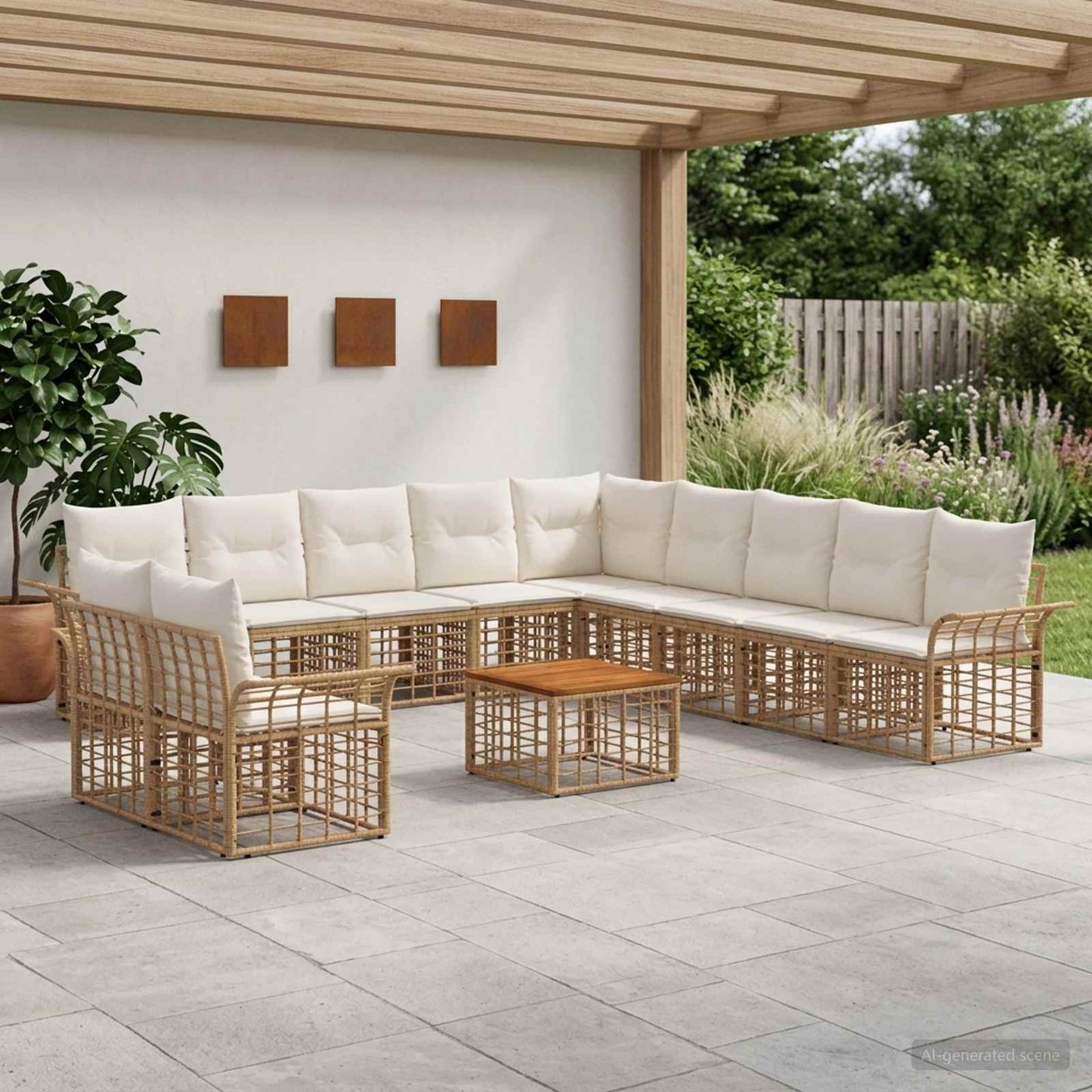 Set di divani da esterno 12 pcs Naturale e Bianco Crema
