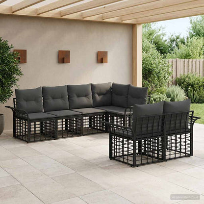 Set di divani da esterno 7 pcs Nero e Grigio scuro Poliestere | homemem39