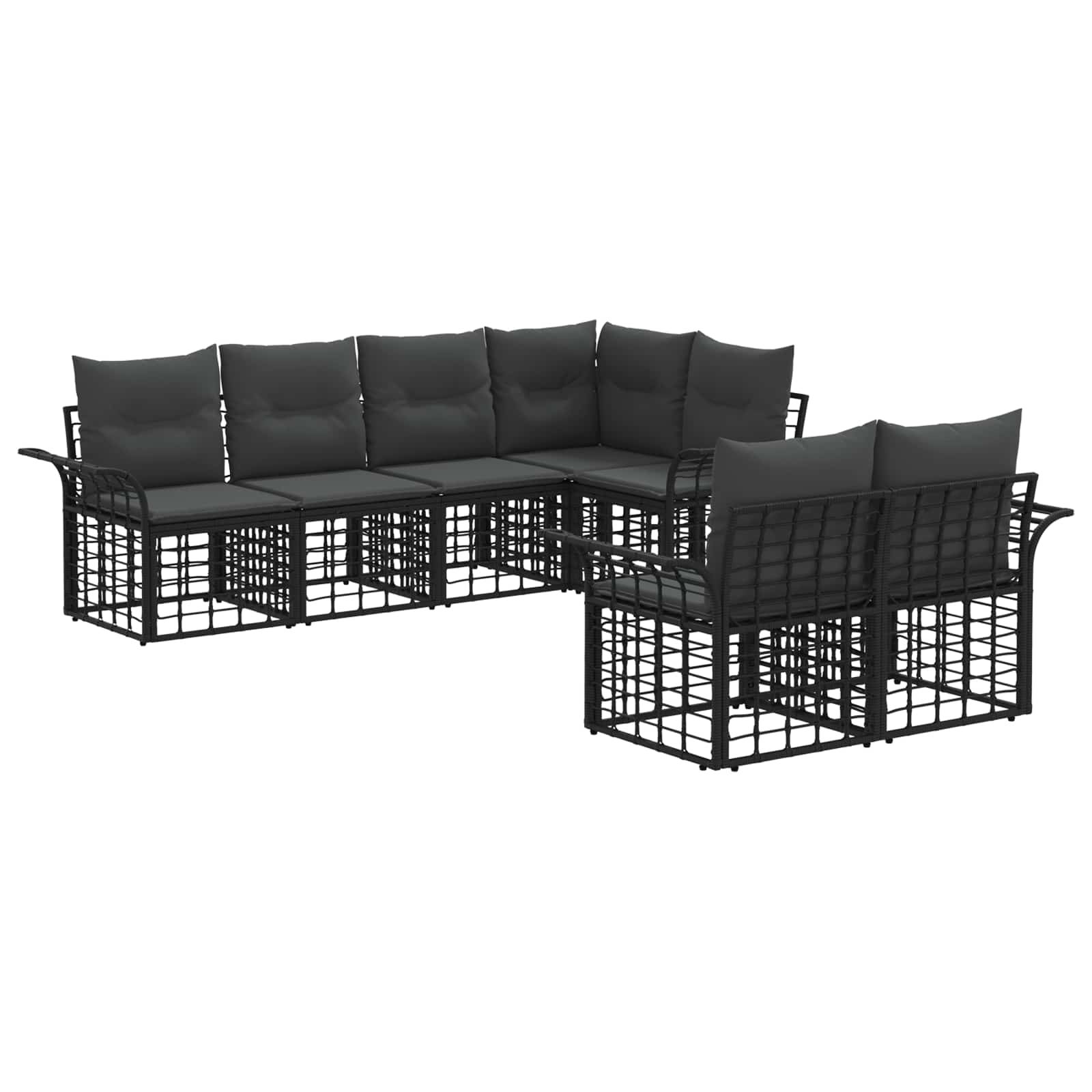 Set di divani da esterno 7 pcs Nero e Grigio scuro Poliestere | homemem39