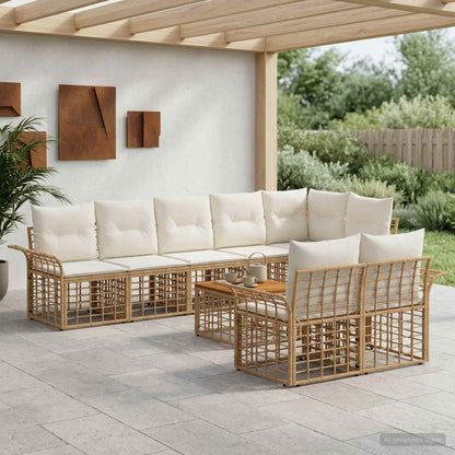 Set di divani da esterno 9 pcs Naturale e Bianco Crema