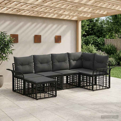 Set di divani da esterno 6 pcs Nero e Grigio scuro Poliestere