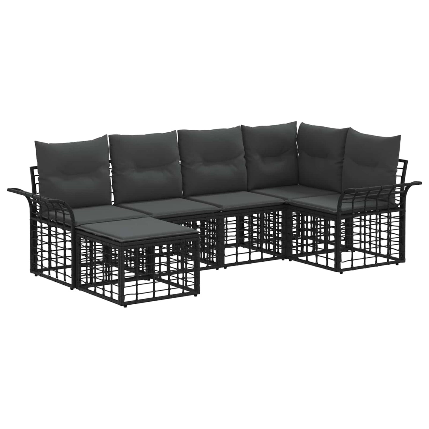 Set di divani da esterno 6 pcs Nero e Grigio scuro Poliestere